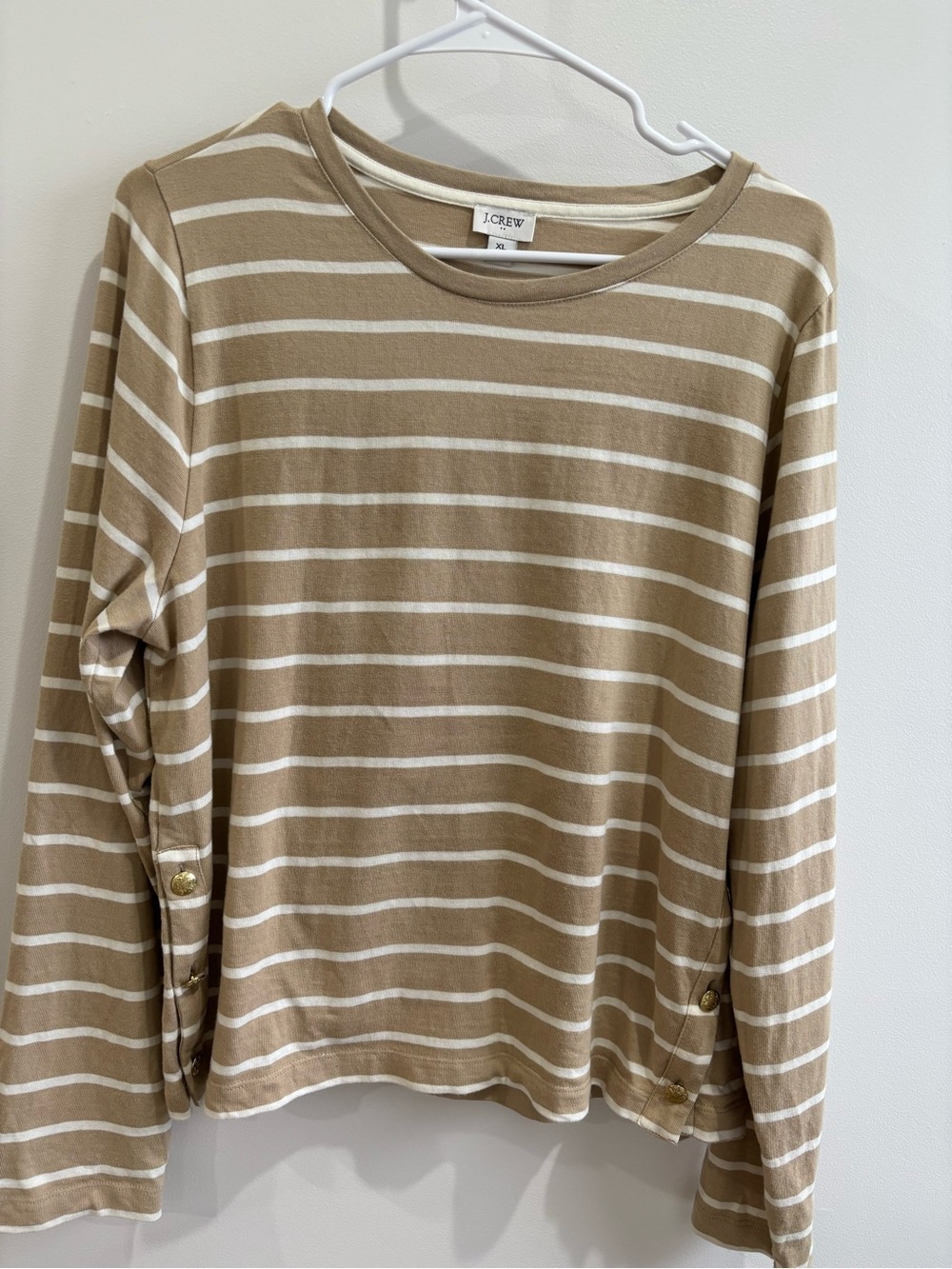 J. Crew Tan and White Striped Long Sleeve Top